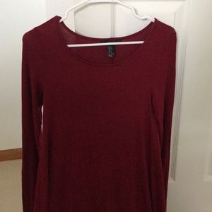 F21 Long Sleeve Flowy Red Dress